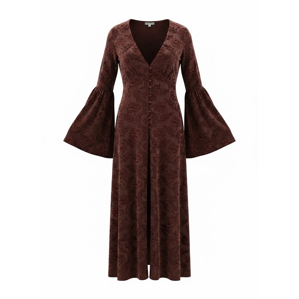Love Riche Brown Velvet Maxi Dress with Bell Sleeves